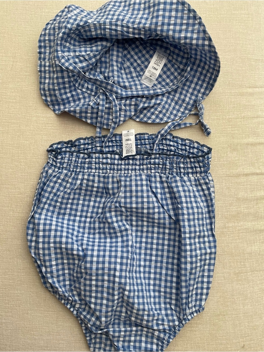 Carter's Blue Gingham Hat & Romper Set - Picture 3 of 3